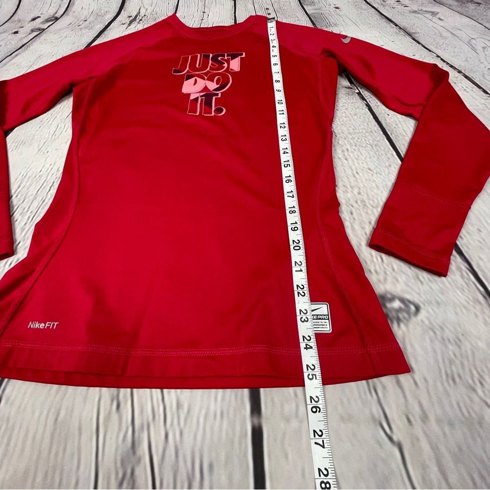 NIKE Pro red long sleeve thermal fleece lined crew neck logo top, size M - Picture 14 of 16